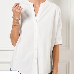 Talbots 3XP White Plus Petite short sleeve Blouse nwt